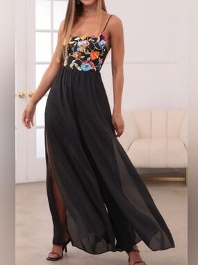 Lucy In The Sky Millie Multicolor Sequin Wide Leg Jumpsuit Size Large